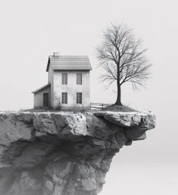 Cliffside Isolation - Monochrome Surrealism