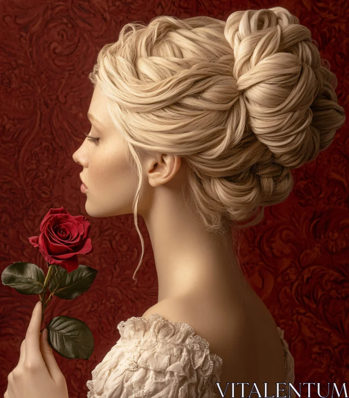 AI ART Timeless Beauty of a Woman Holding a Rose