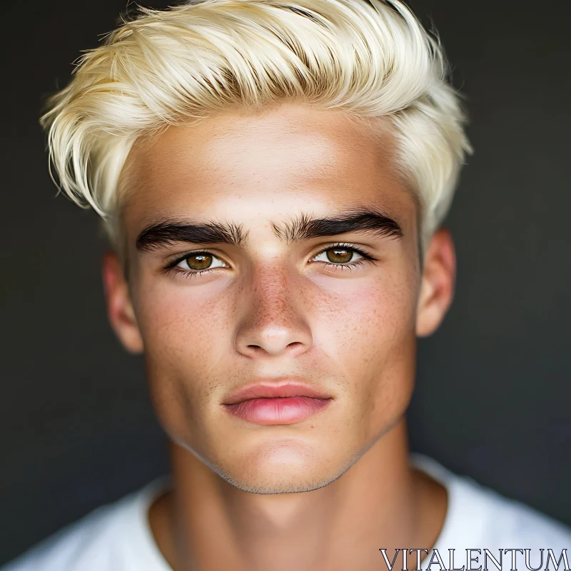 Blonde Male Portrait with Dark Background AI Image