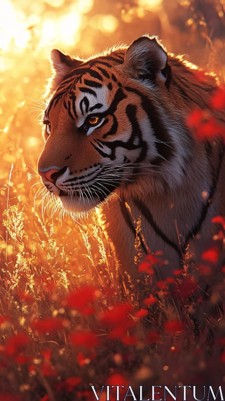 Tiger in Golden Hour Field AI Image