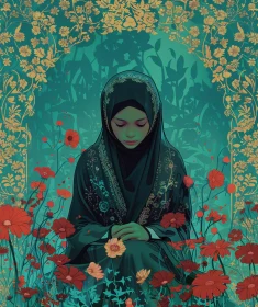 Ornate Floral Art with Girl