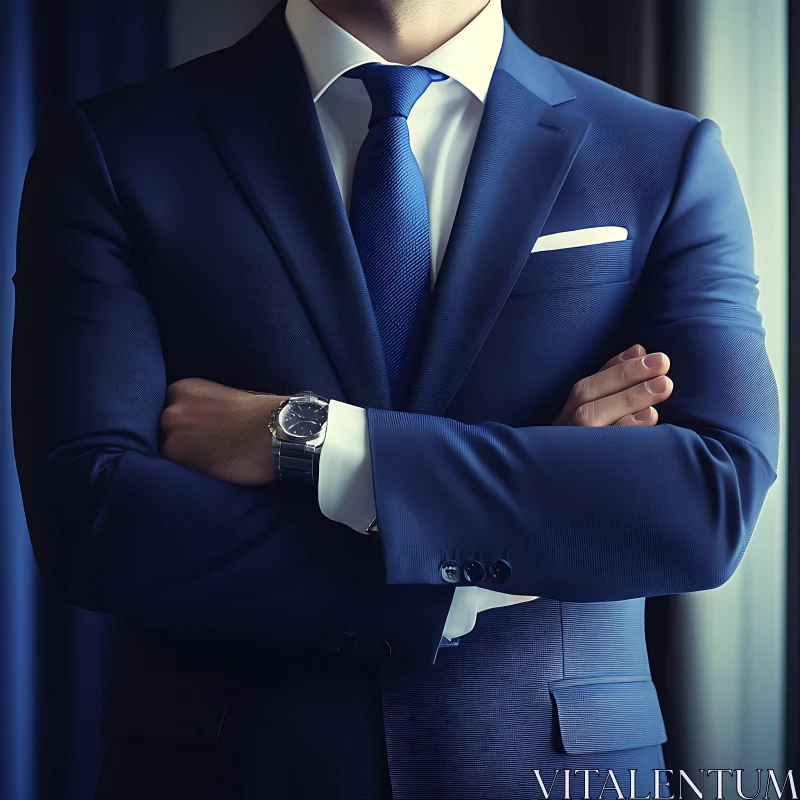 Sophisticated Business Attire with Blue Suit and Watch AI Image