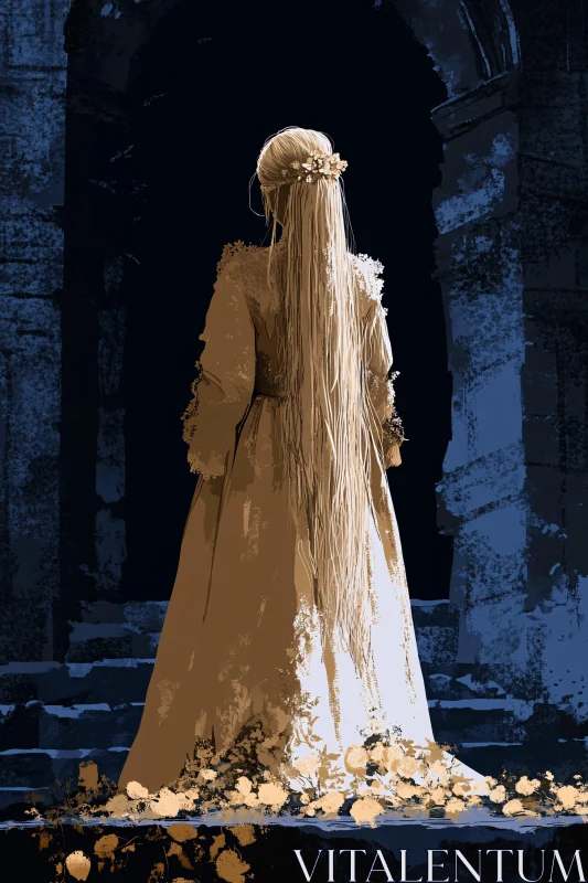 AI ART Enigmatic Gown in Shadowy Ruins