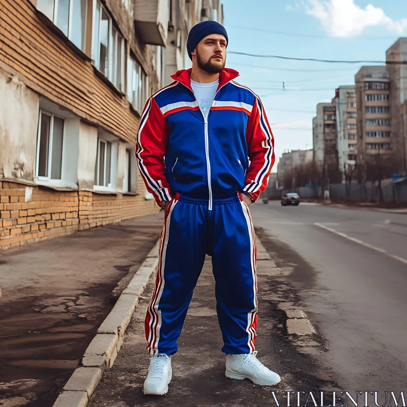 Urban Fashion: Blue Tracksuit Style AI Image