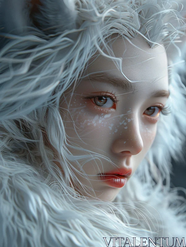 AI ART Mystical Portrait with Snow-Like Patterns and White Fur