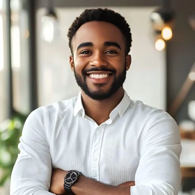 Cheerful Man in White Shirt - Office Portrait