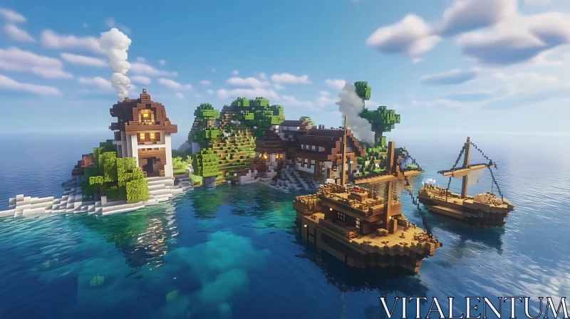 AI ART Charming Minecraft Island Village