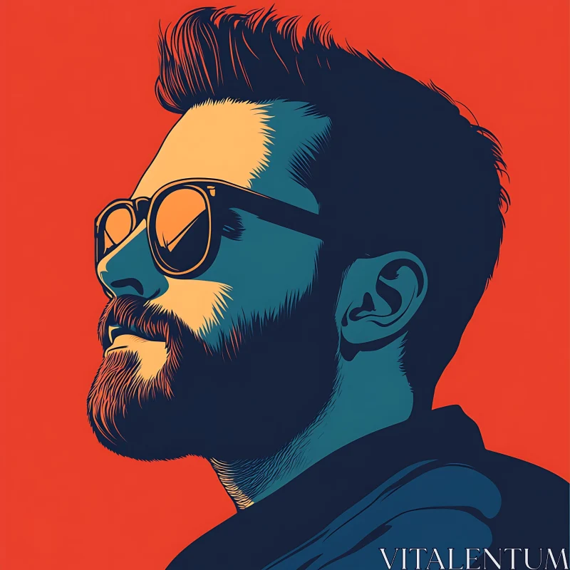 Modern Pop Art Bearded Man with Sunglasses AI Image