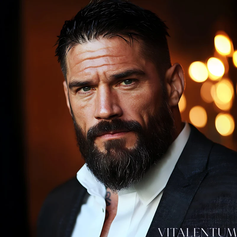 Intense Man Portrait with Beard and Suit AI Image