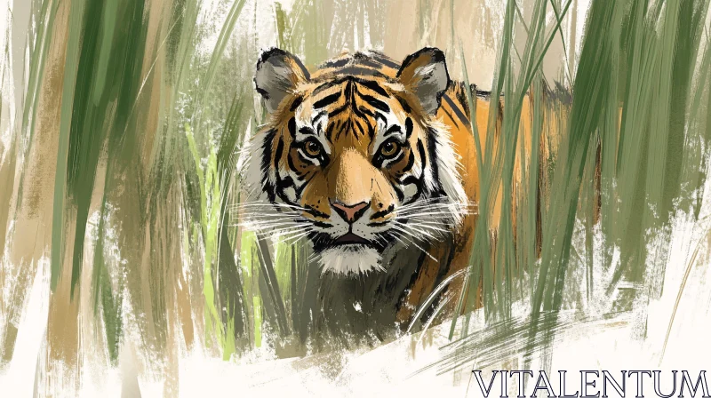 Tiger Emerging from Foliage AI Image