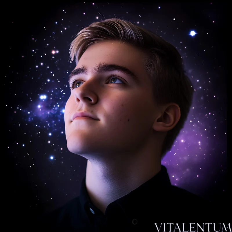 Dreamy Portrait Against a Cosmic Backdrop AI Image