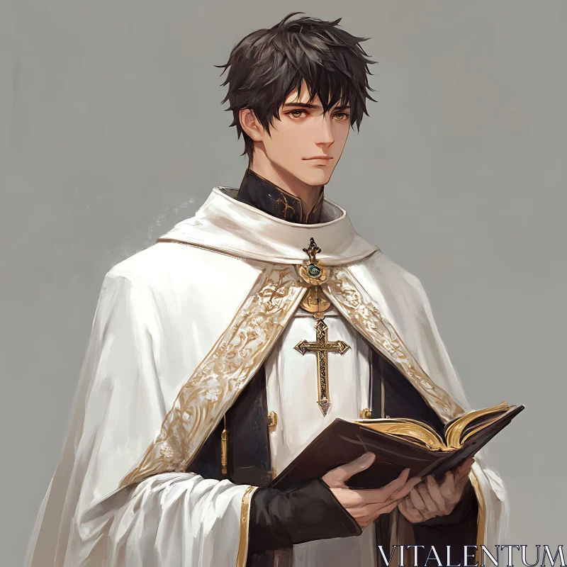 Serene Portrait of a Priest Holding a Book AI Image