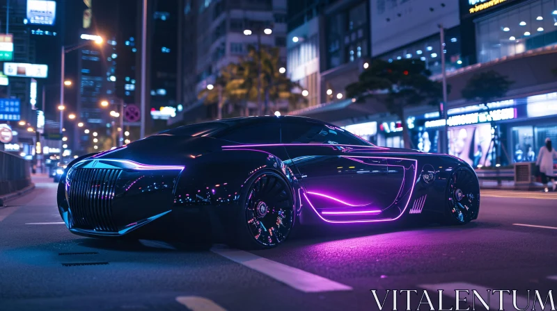 Sleek Neon Lit Car in Cityscape AI Image