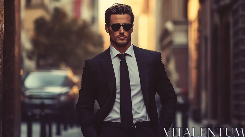 AI ART Stylish Man in Suit and Sunglasses in City