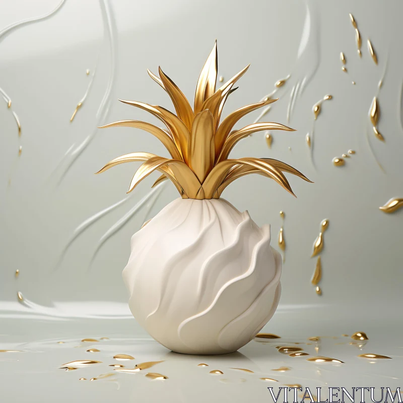 AI ART Contemporary Pineapple Sculpture in White and Gold