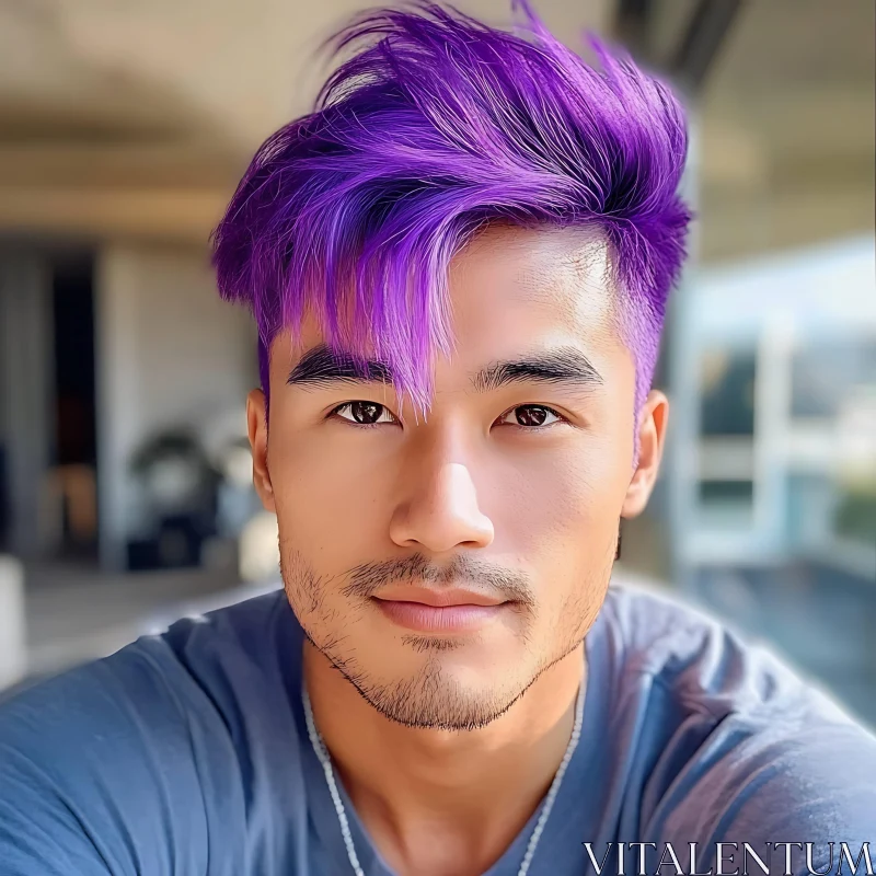 Stylish Man with Purple Hair AI Image