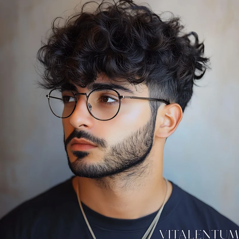 Thoughtful Man with Curly Hair AI Image