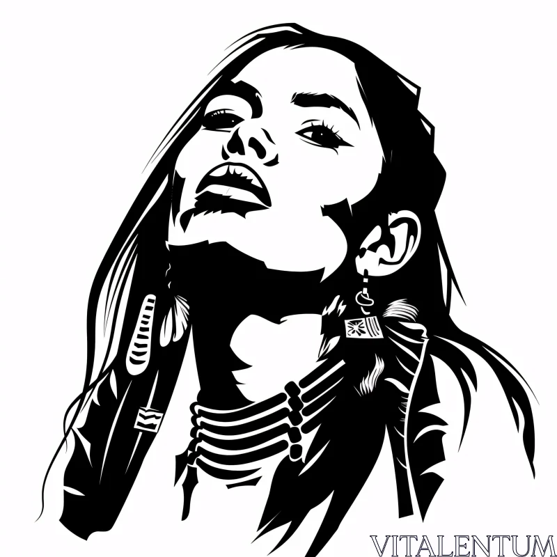 AI ART Stylized Tribal Woman Art in Black and White