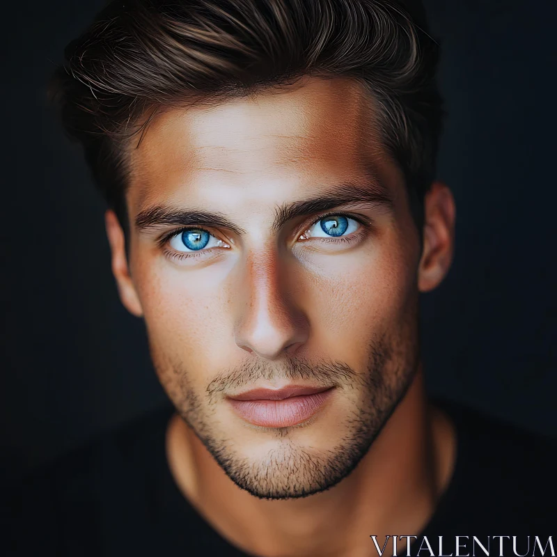 Man Portrait with Blue Eyes and Sharp Features AI Image