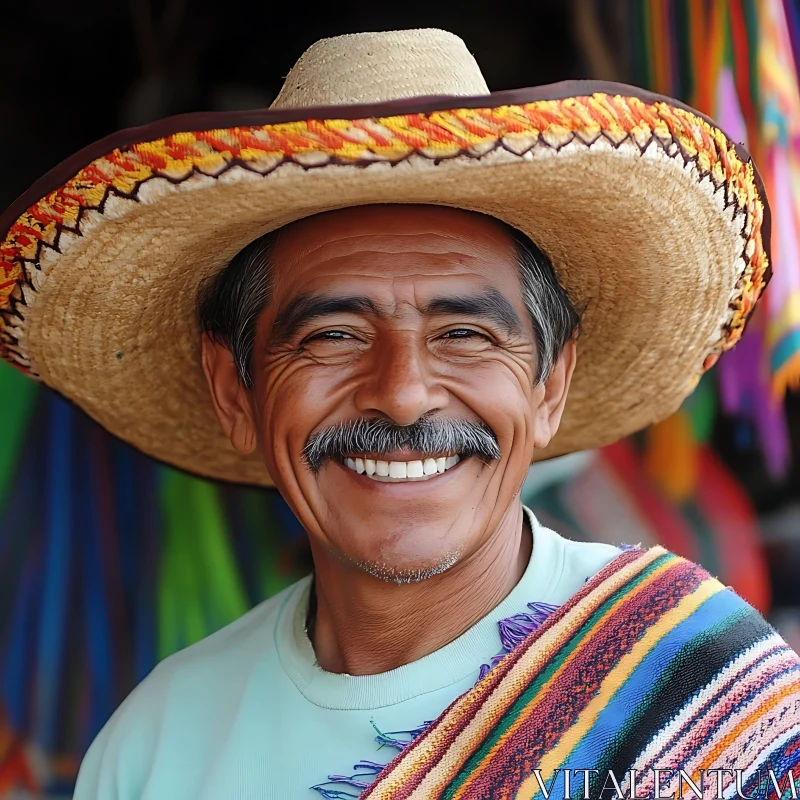 Cheerful Elderly Man in Vibrant Sombrero AI Image