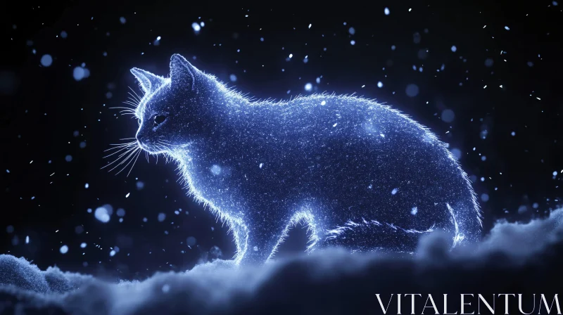 AI ART Glowing Feline in Winter Wonderland