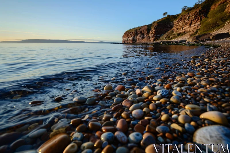 AI ART Sunset on Pebble-Strewn Coastline