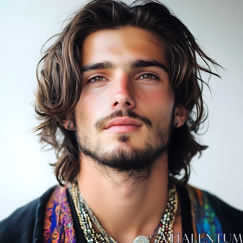 Young Man with Long Hair and Jewels AI Image