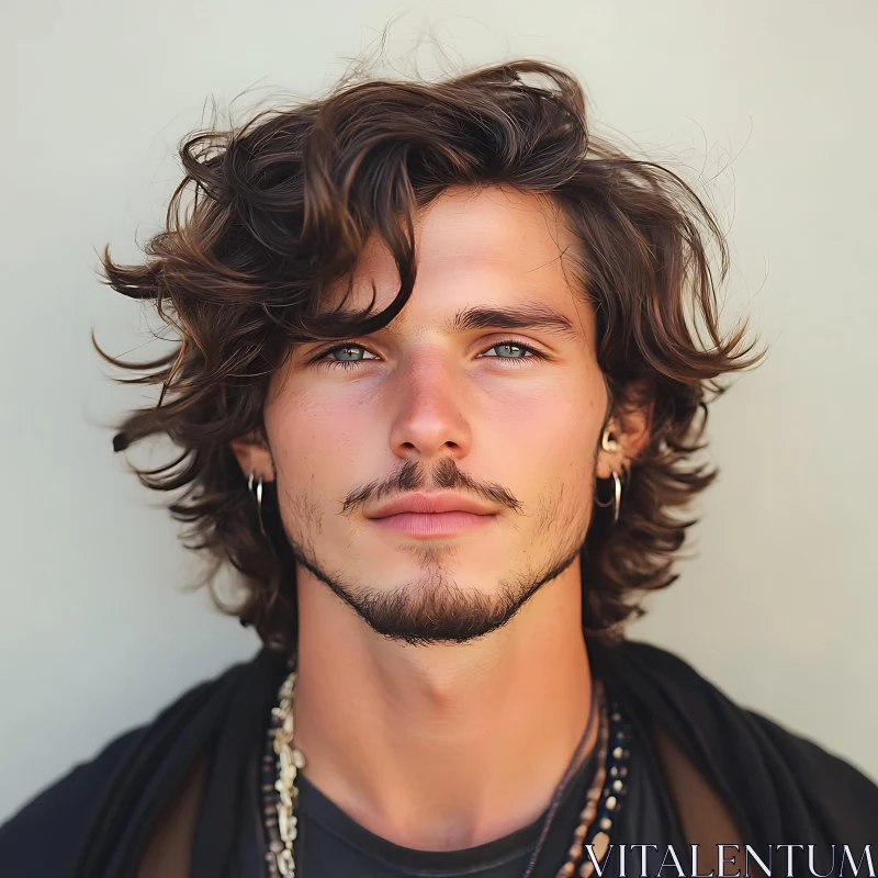 Close-up of Young Man with Piercing Eyes AI Image