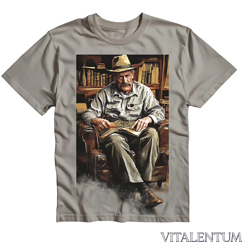 AI ART Man Reading in a Library T-Shirt Design