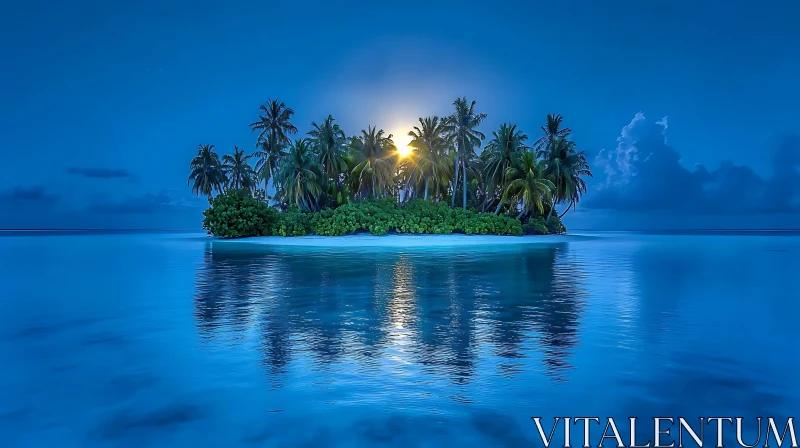 Sunset Bliss on a Palm Island AI Image