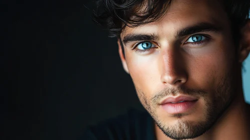 Close-Up of Man with Blue Eyes and Dark Hair