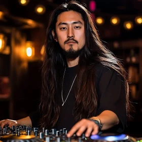 Nightclub DJ Focused on Mixing Music