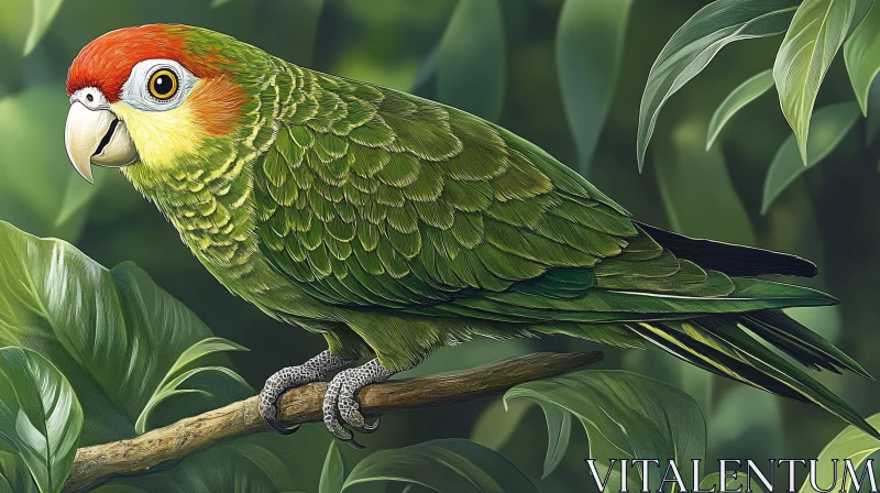 AI ART Tropical Green Parrot Perched