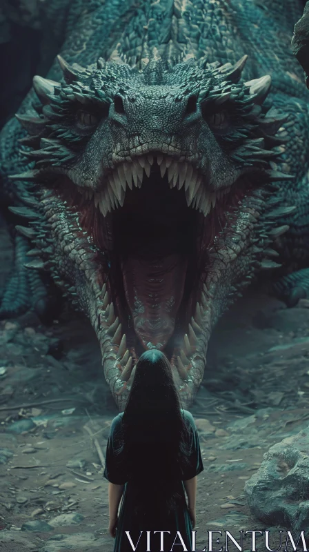 Face to Face with a Giant Dragon AI Image