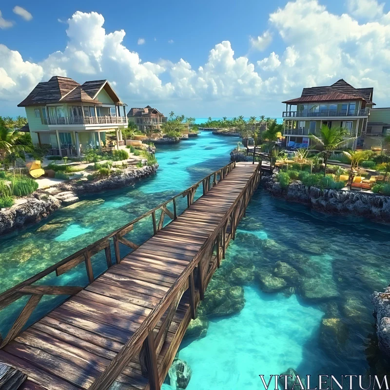 Charming Oceanfront Resort with Wooden Bridges AI Image