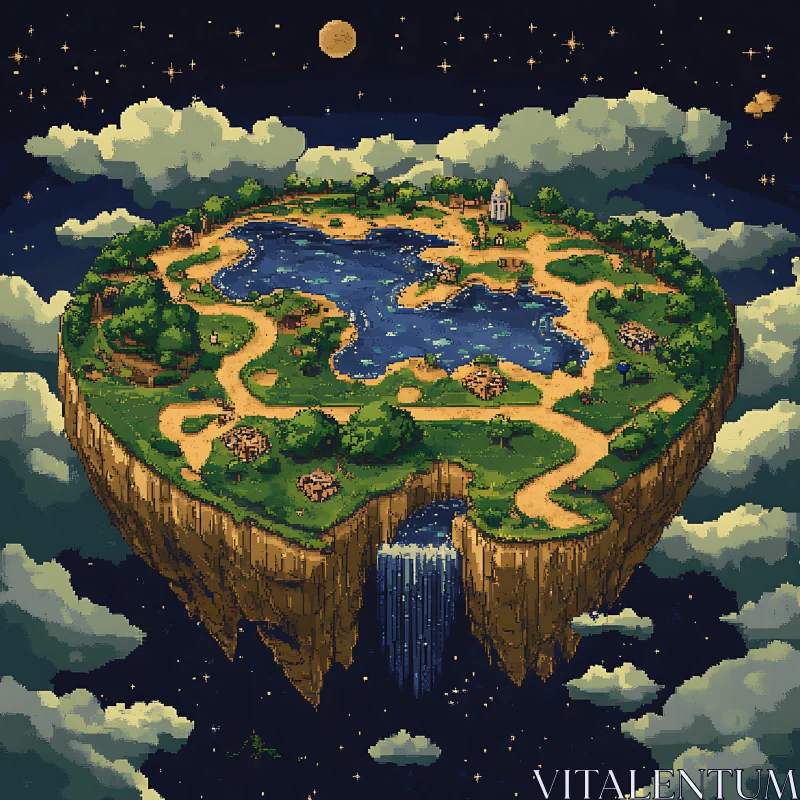 Fantasy World: Floating Island at Night AI Image