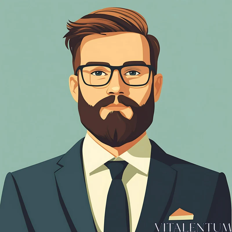 Formal Digital Illustration of Bearded Man in Glasses AI Image