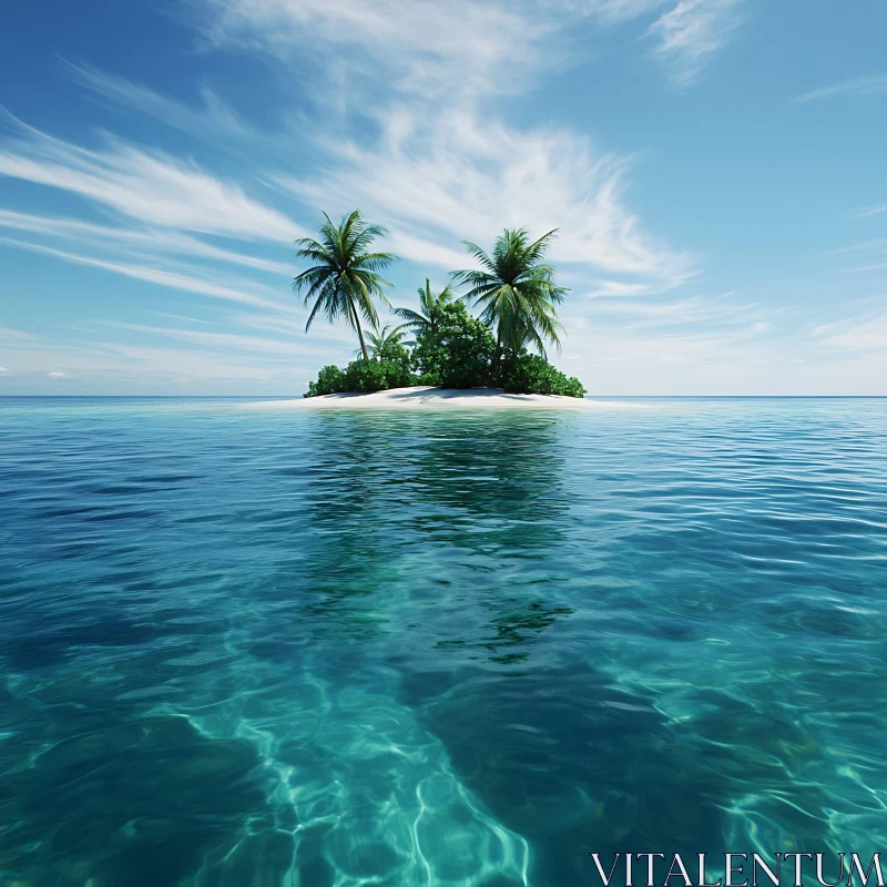 Tranquil Island Paradise with Palm Trees and Pristine Ocean AI Image