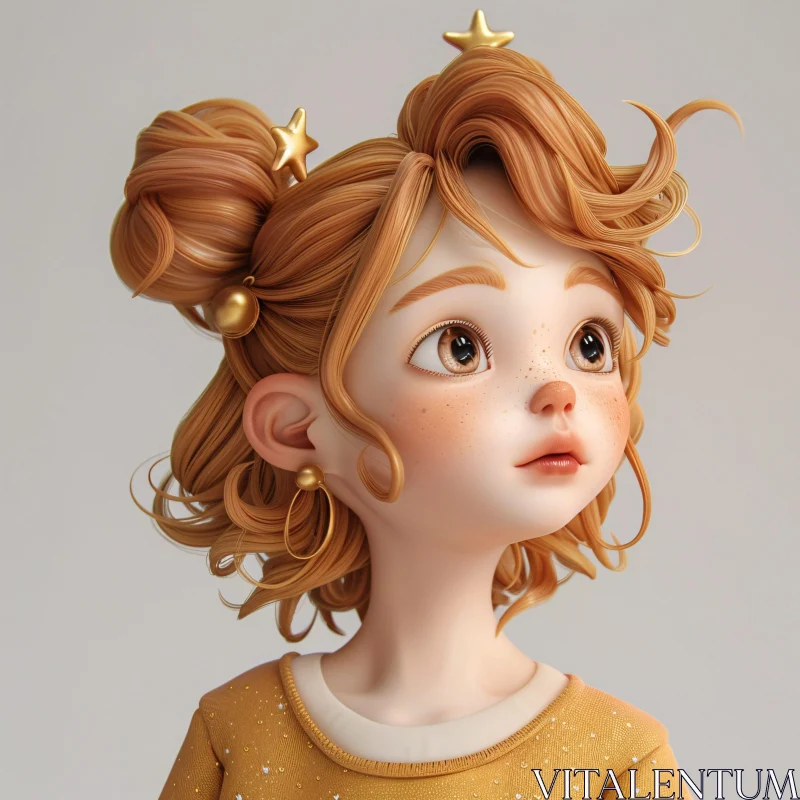 AI ART Whimsical Anime Girl with Starry Hairpins