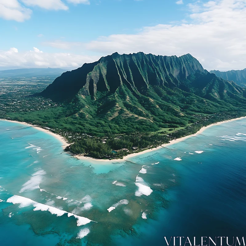 Tropical Paradise: Mountain and Beach Aerial View AI Image