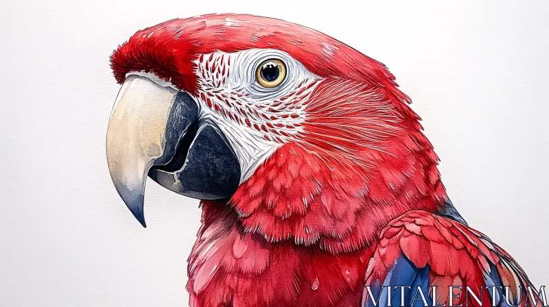 Red Parrot Artwork with Blue and White Details AI Image