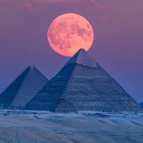 Moon Rising Over Egyptian Pyramids