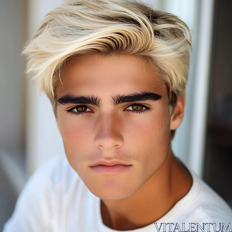 Blonde Man Serene Expression Portrait AI Image