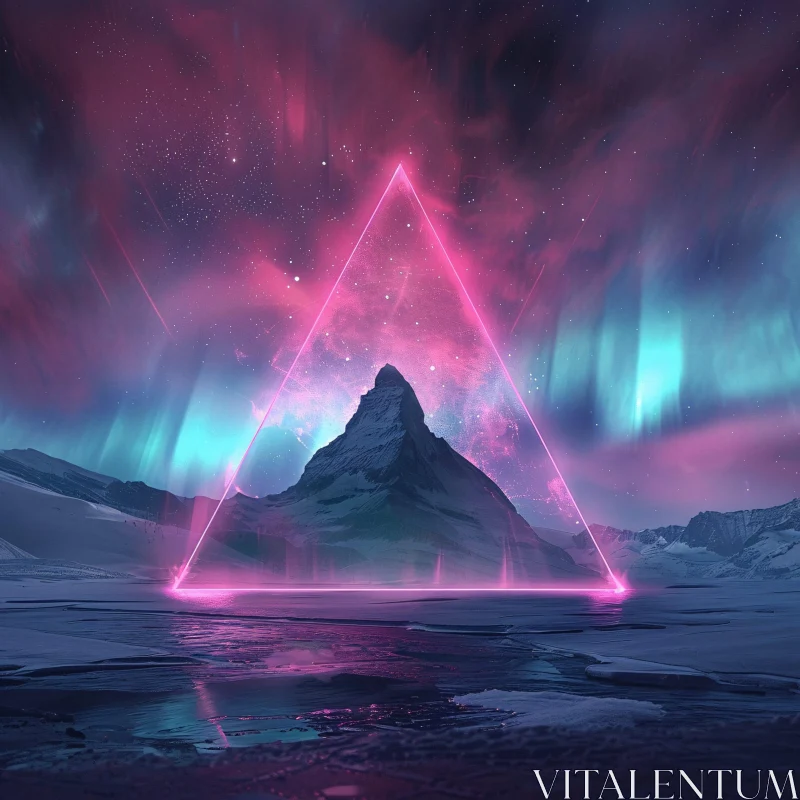 AI ART Mystical Landscape with Aurora and Geometric Art