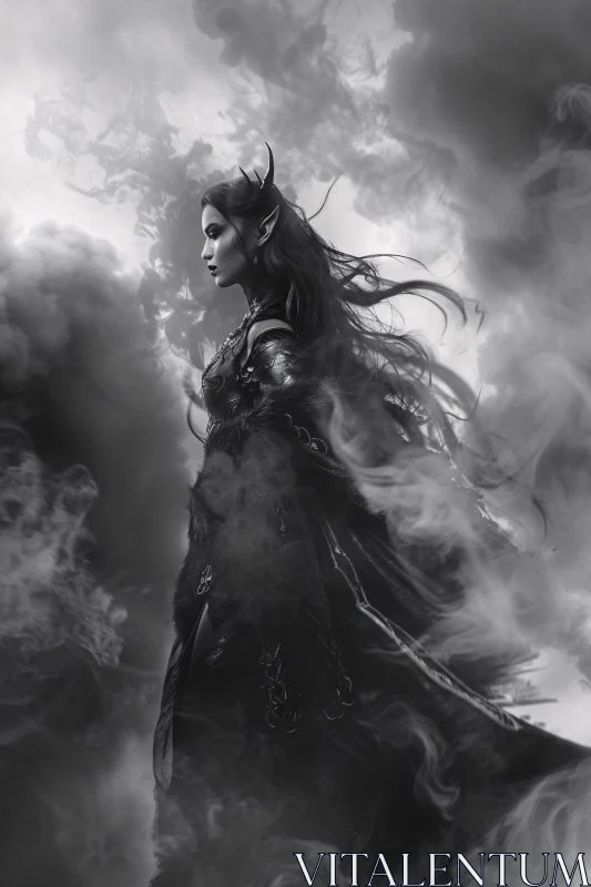 Ethereal Elven Portrait in Monochrome AI Image