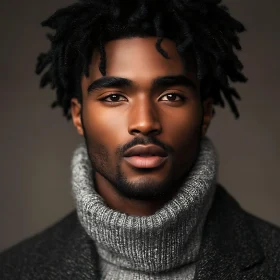 Man with Natural Curly Hair in Stylish Overcoat