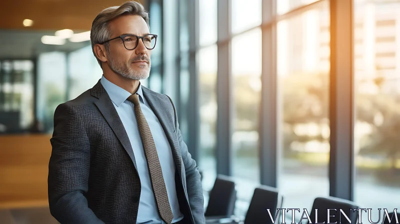 Professional Corporate Man in Sunlit Office AI Image