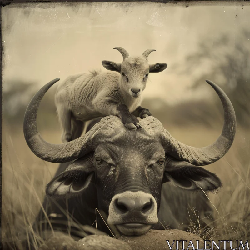 AI ART The Gentle Bond of a Buffalo and Goat