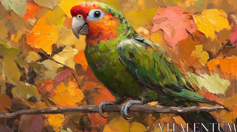 AI ART Colorful Parrot with Fall Leaves