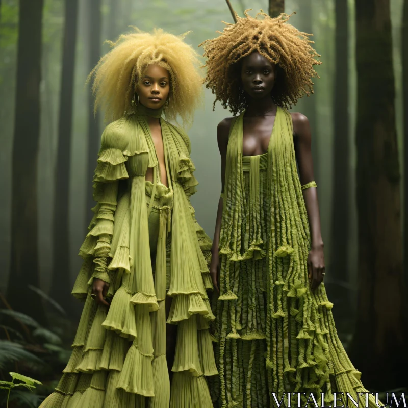 Elegance of Nature: Models in Green Attire AI Image